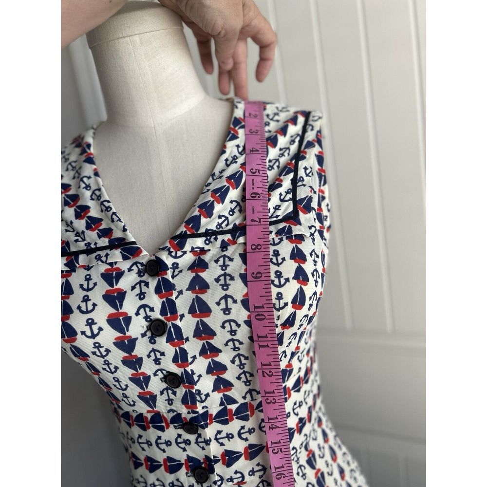 Vintage 60s Sailor Nautical Style Sleeveless Mini Dress Scooter Skirt Small - Picture 15 of 16